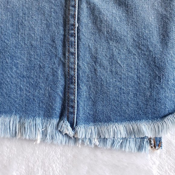 BLDWN Andie Asymmetric Frayed A Line Blue Denim Skirt SZ 24 - Picture 13 of 15